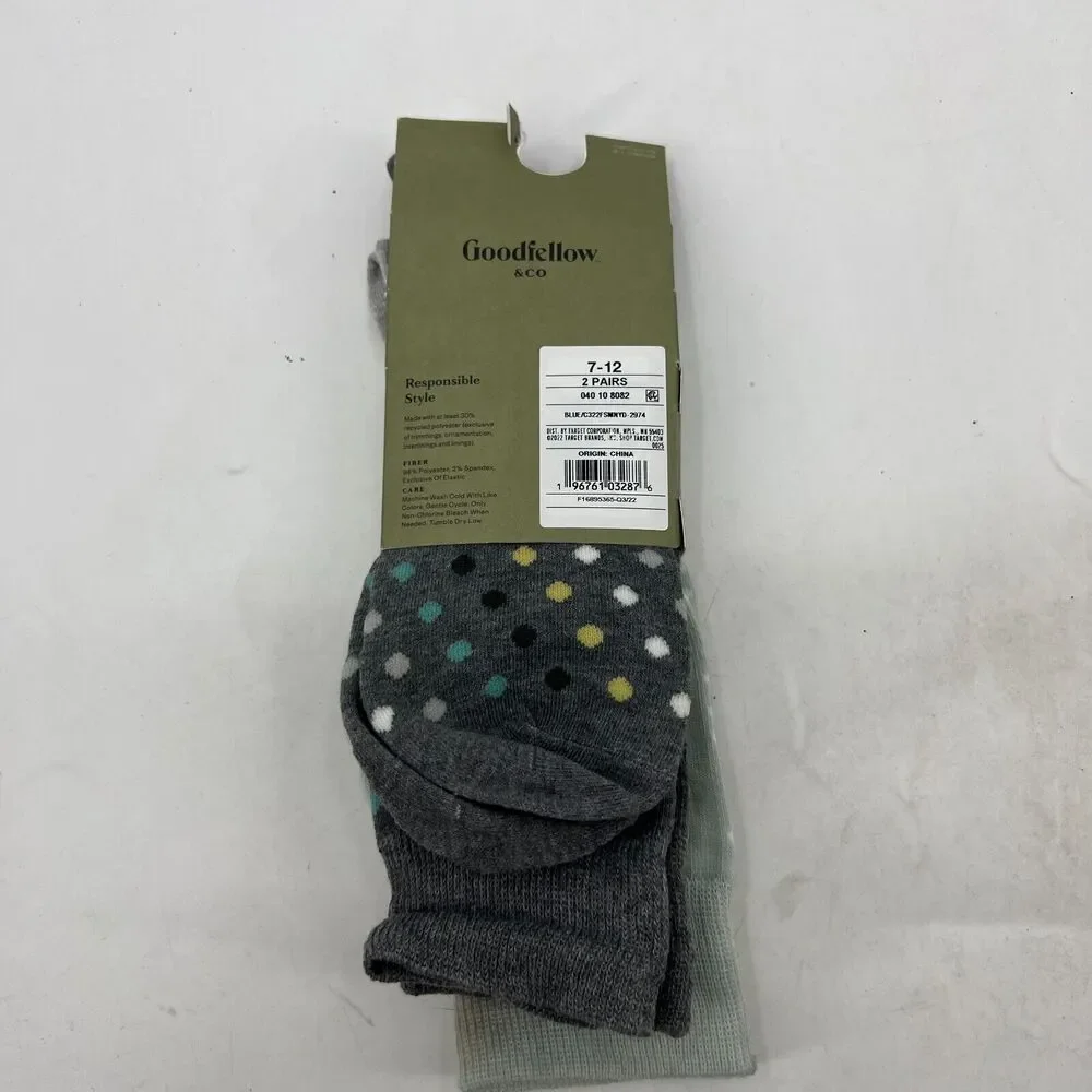 Goodfellow Socks Mens 7-12 Grey Printed Business Casual Stretch Crew 2-Pack